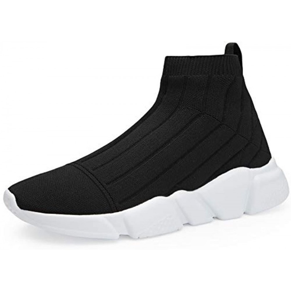 Men's Running Shoes Breathable Knit Slip On Sneakers Lightweight Athletic Casual Sports Shoes Black